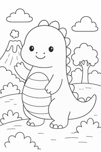Cute Kawaii Friendly Dinosaur Coloring Page