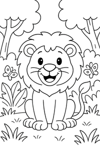 Happy Jungle Lion Coloring Page