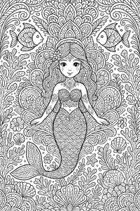 Mermaid Under the Sea Mandala Coloring Page