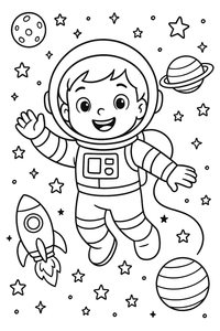 Space Explorer Kid Coloring Page