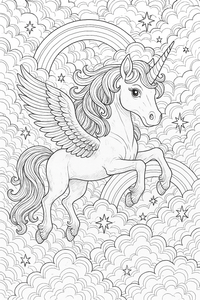 Unicorn in the Clouds Coloring Page